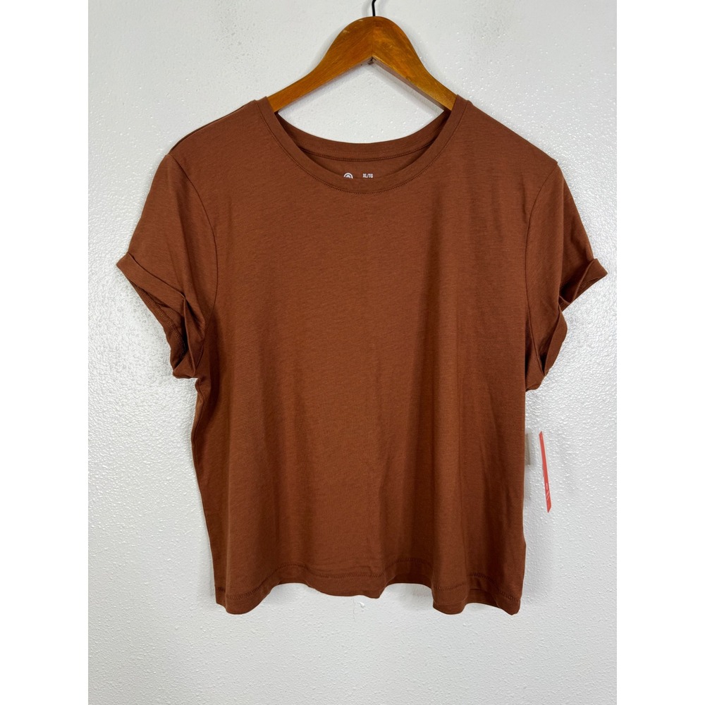 Sundry Womens Pima Cotton Tencel Modal Rolled Cuff T-Shirt Brown XL